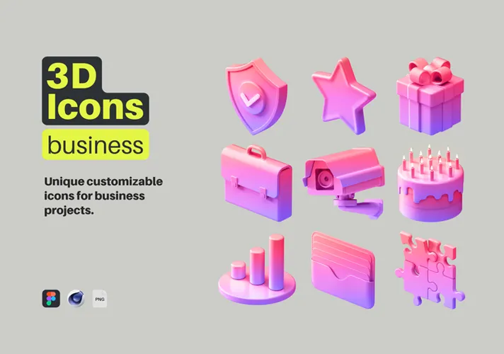 模漾网-24P-3D Icons日常图标3DUI模型-C4D、OBJ、FIGMA