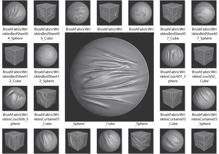 模漾网-108P-1K2K3K4K-Zbrush皱纹起皱笔刷-Brush Fabric Wrinkles-Pack