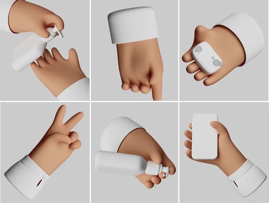 模漾网-19P-卡通可爱胖嘟嘟手势模型资产-C4D合集-Hand Gestures-01