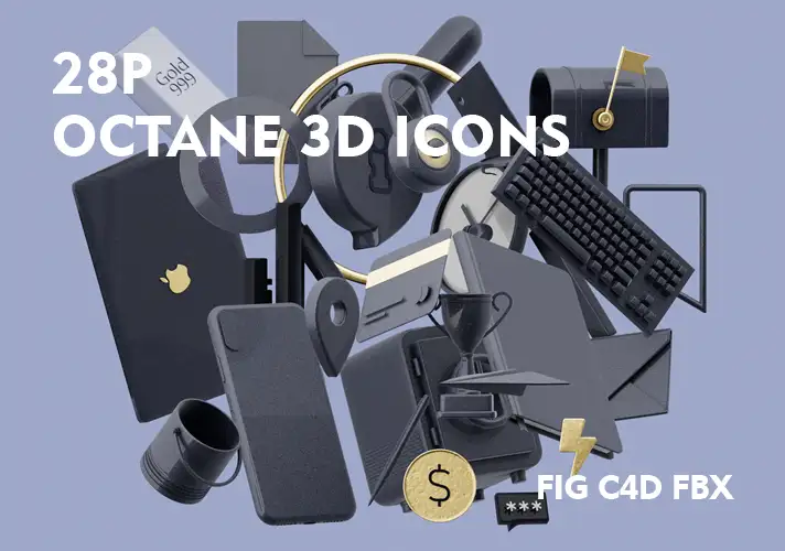 模漾网-28P-Octane数码电脑手机信箱等图表-3D模型集合