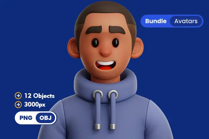 模漾网-12P-卡通粘土头像图标模型集合-3D Icon Pack