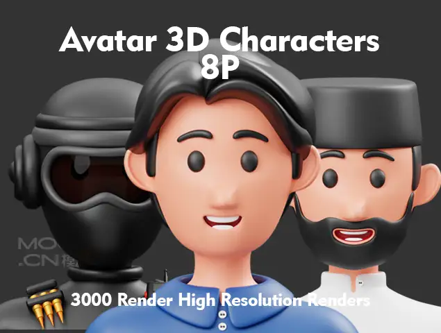 模漾网-8P-卡通粘土头像图标模型集合-3D Icon Pack-02