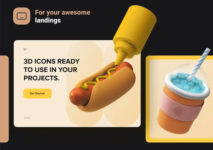 模漾网-20P-爆米花冰淇淋汉堡棒棒糖卡通食物-3D模型包