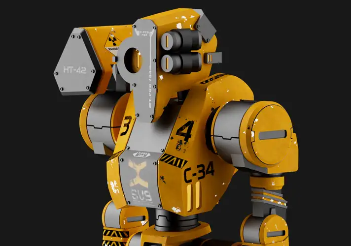 模漾网-黄色钢铁工业骨骼绑定机器人-Worker Robot