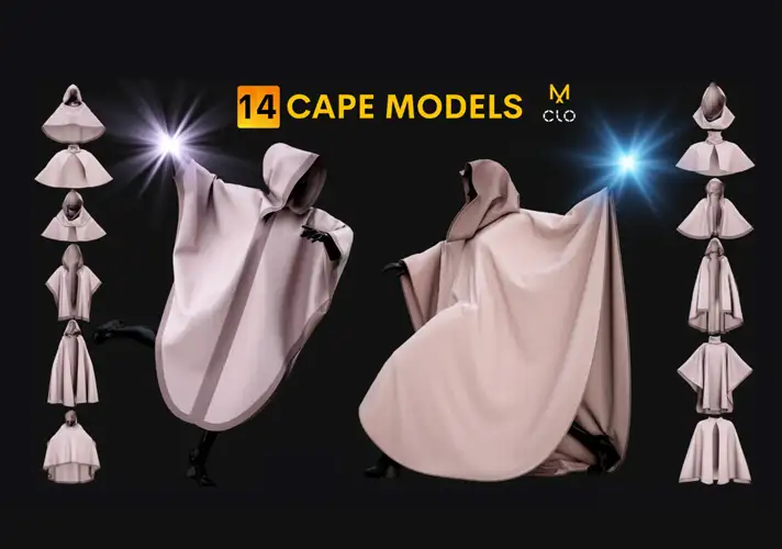 模漾网-14P-巫师袍子服模型-14P Cape Models Male Female