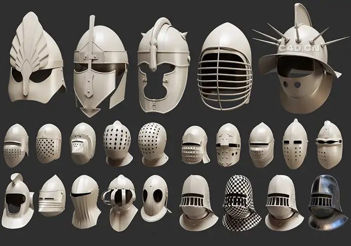模漾网-30P-中世纪欧洲士兵防御头盔-Warrior Helmet Base Mesh