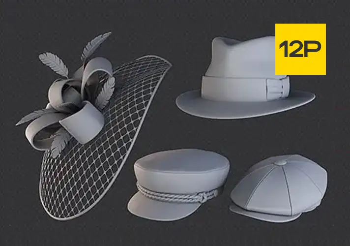 模漾网-12P-帽子模型合集 Cuberbrush – STYLIZED HATS-CAPS