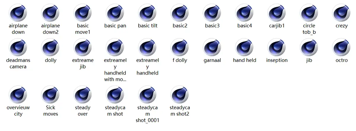 模漾网-28P-摄像机预设-C4D-Camera Moves Pack