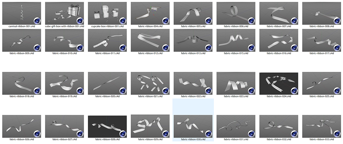 模漾网-48P-丝带礼盒飘带丝带-C4D模型