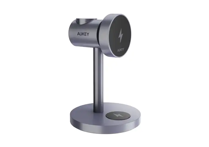 模漾网-1P-三合一磁吸无线充电器-MagLink 3-in-1 Magnetic Wireless Charger by Aukey