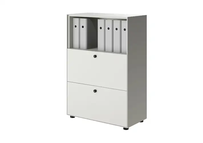 模漾网-1P- 办公带抽屉的开放式玻璃展示柜-Link Vitrine Storage Open with Drawer 75 and 112 by Piure