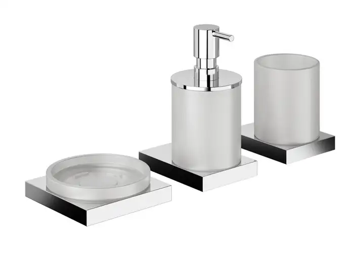 模漾网-1P-玻璃不锈钢肥皂和牙刷收纳杯-Contract Soap and Toothbrush Tumbler by Decor Walther