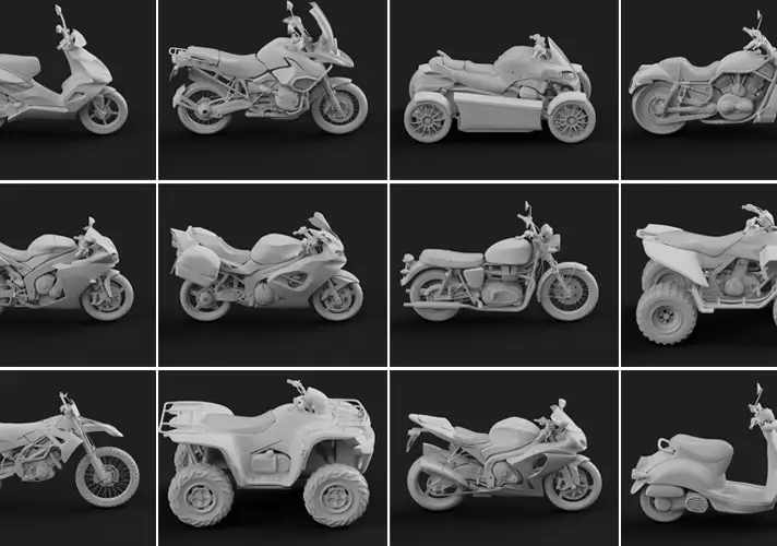 模漾网-12P-摩托越野摩托四轮全地形C4D-白模模型-ATV Motorcycle