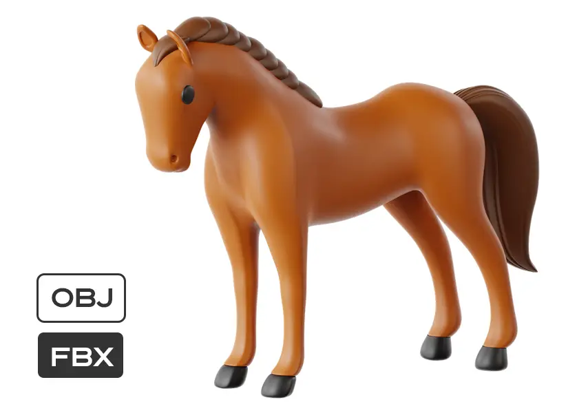 模漾网-1P-马儿粘土风格卡通C4D模型-Horse 3D Icons