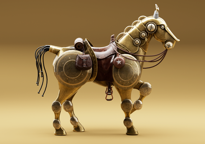 模漾网-1P-机械马电动金属马-C4D模型