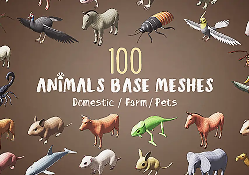 模漾网-100P-动物模型资产合集-Animals Base Meshes-Cycles