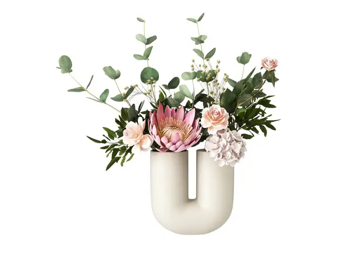 模漾网-1P-U带花花瓶-Kink Vase with Flowers by Muuto