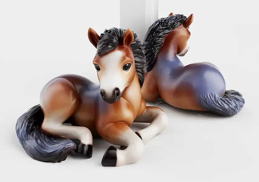 模漾网-1P-卡通马坐姿手办美陈-C4D模型-Octane