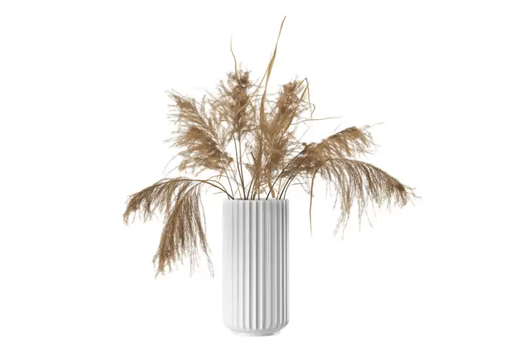 模漾网-1P-蒲苇草花瓶-White Lyngby Vase 25 cm with Dried Pampas by Lyngby Porcelaen