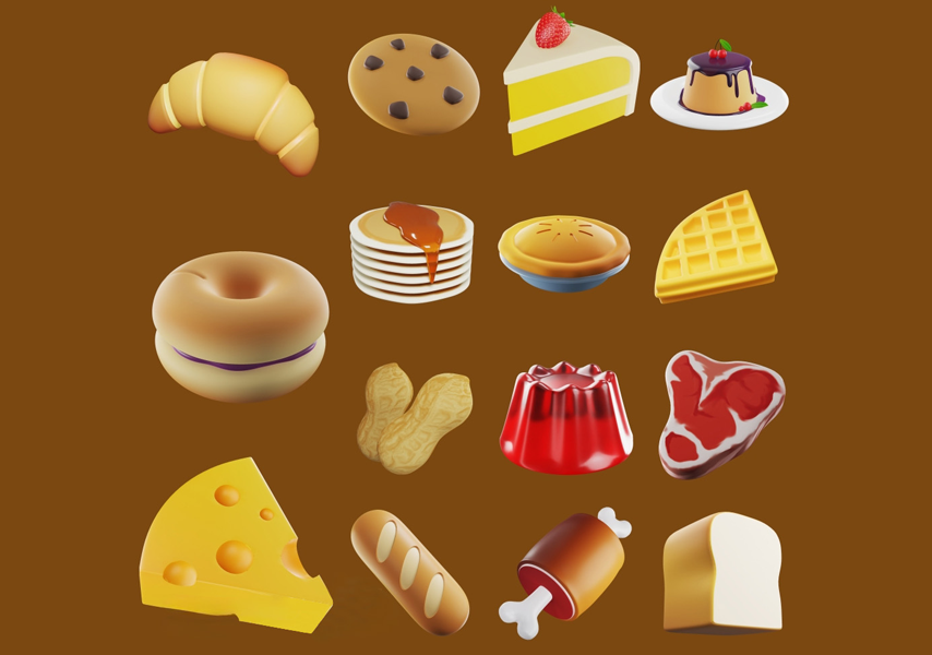 模漾网-15P-食物糕点卡通食品-模型合集