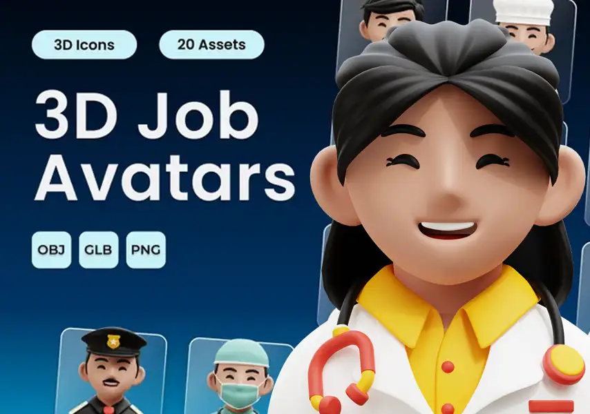 模漾网-6P-卡通人物职业角色-Job Avatars 3D Icon Pack