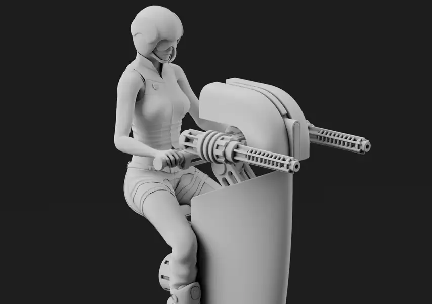 模漾网-1P-飞行器女飞行员驾驶射手模型-Science fiction machine gun female shooter