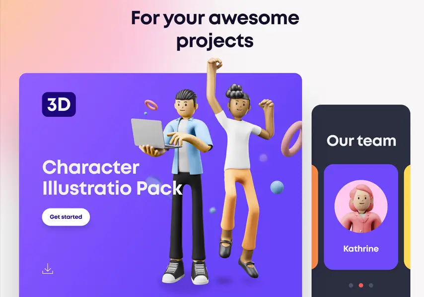 模漾网-8P-Characters-卡通角色人物IP模型-3D Elements Object