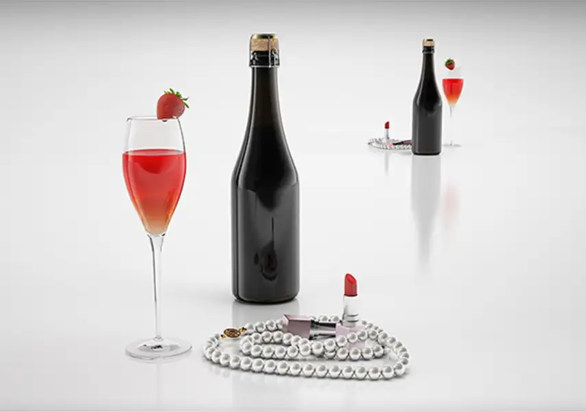 模漾网-1P-酒瓶 香槟杯 珍珠项链 口红