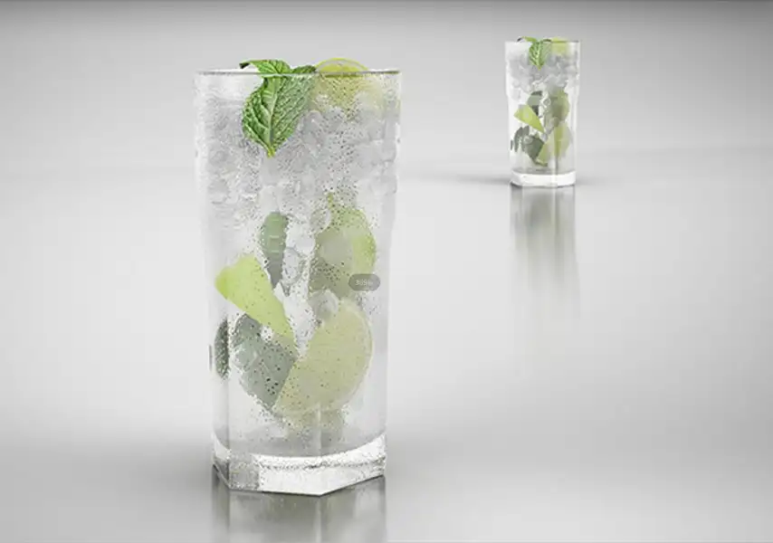 模漾网-1P-玻璃杯薄荷叶 柠檬片饮品