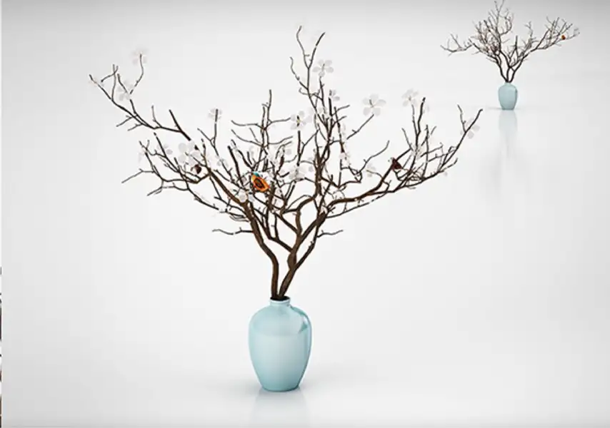 模漾网-1P-蓝色花瓶树枝装饰
