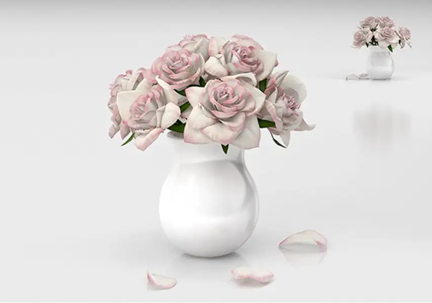 模漾网-1P-粉色玫瑰白色花瓶插花