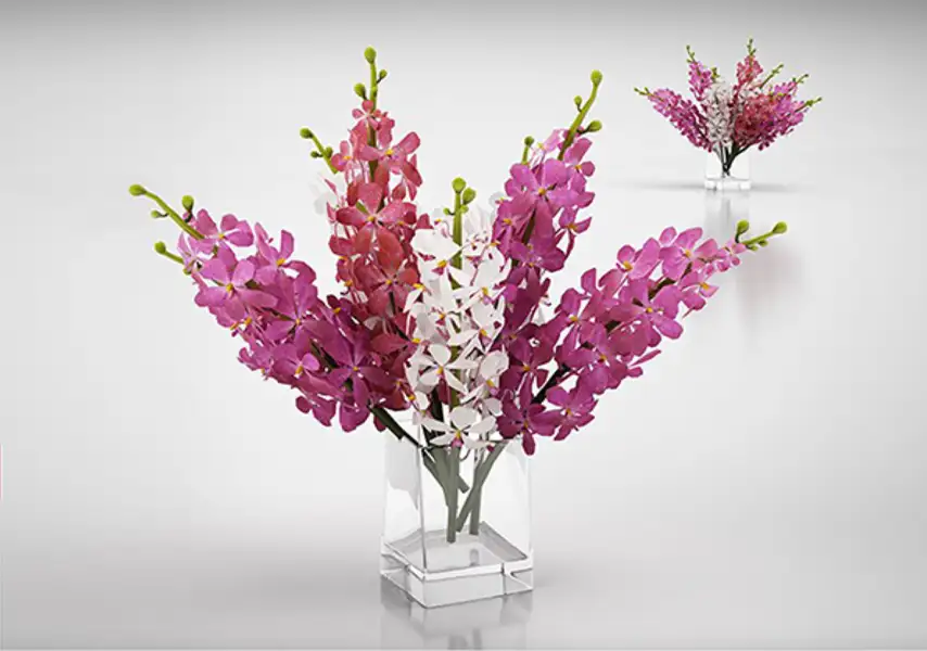 模漾网-1P-粉红色兰花玻璃瓶插花