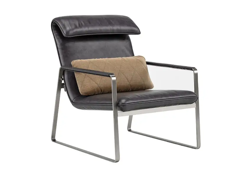 模漾网-1P-现代风格黑色皮革不锈钢椅腿