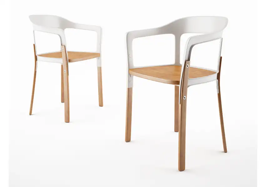 模漾网-1P-现代风格浅色钢实木椅