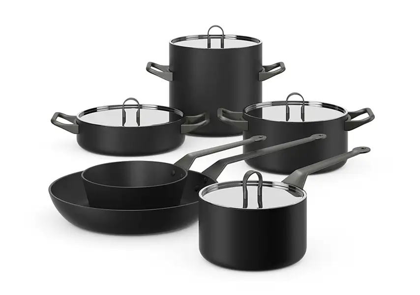 模漾网-1P-黑色锅具套装煎炒汤锅-Cookware Set