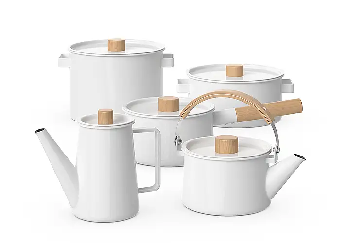 模漾网-1P-白色木柄锅具套装-Cookware Set