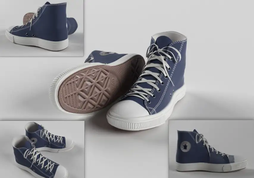 模漾网-1P-匡威蓝白色高帮帆鞋休闲鞋-模型