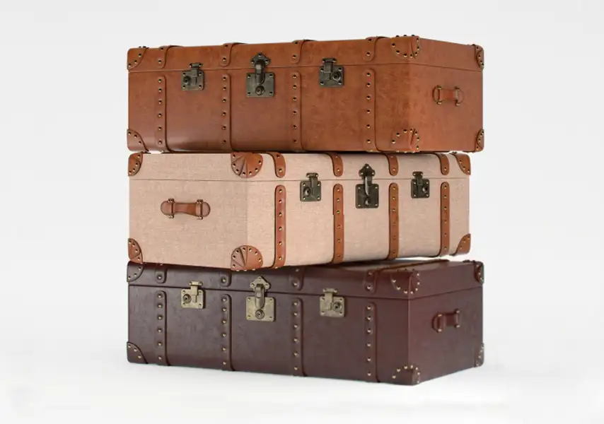 模漾网-1P-红色米色深棕色方形复古皮箱-模型