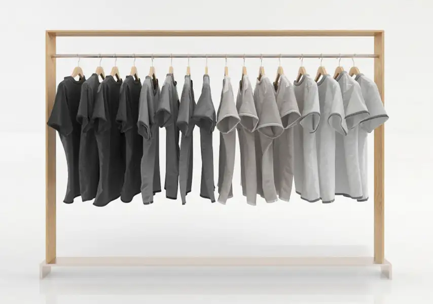模漾网-1P-木质衣架悬挂多件T恤