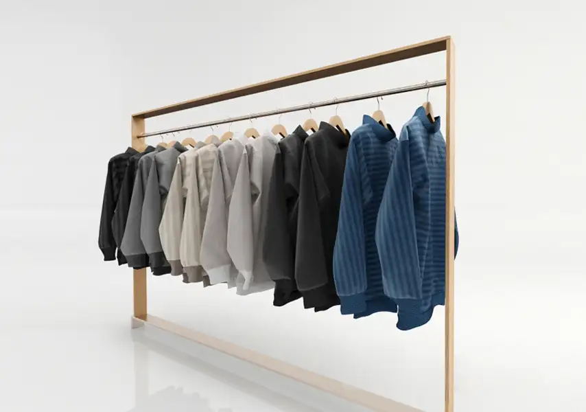 模漾网-1P-落地木质衣架悬挂多件男士上衣-模型