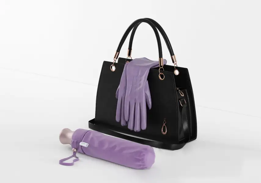 模漾网-1P-黑色手提包皮手套折叠伞-模型组合