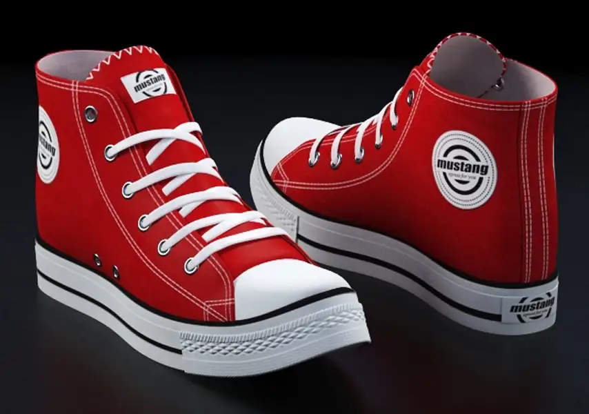 模漾网-1P-红白色简约高帮帆布鞋-模型