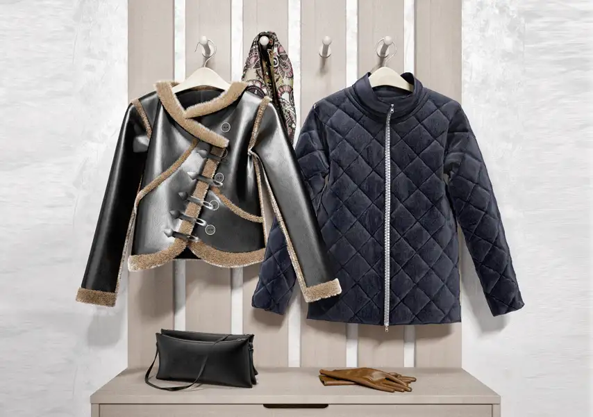 模漾网-5P-黑色皮衣手套围巾秋冬服饰配饰-模型