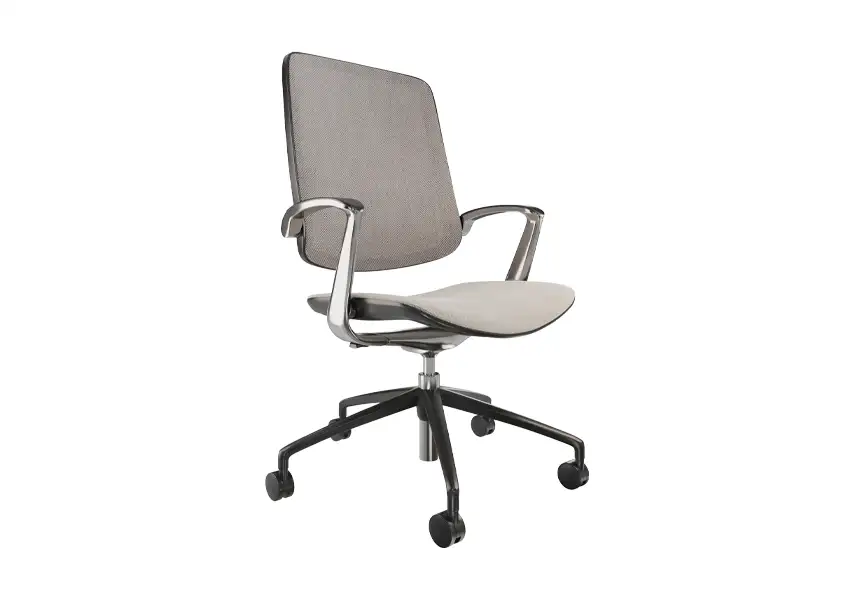 模漾网-1P-灰色网布五星脚轮旋转办公椅