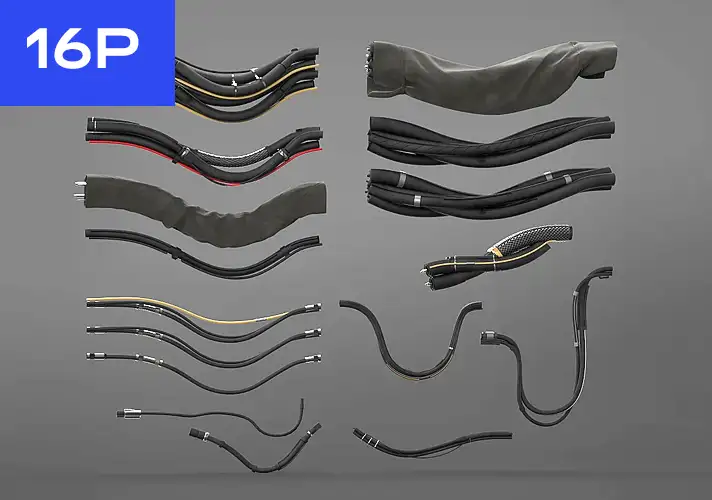 模漾网-16P-硬面机甲-电缆管道包模型 Cables and Tubes Pack