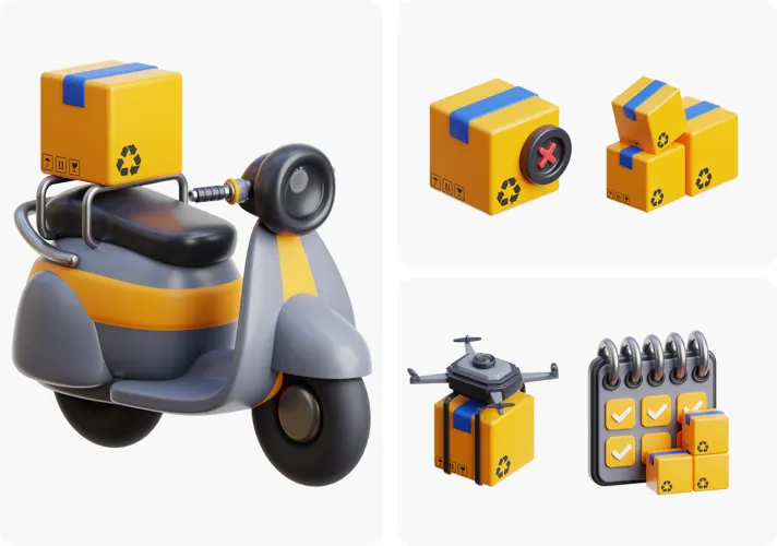 模漾网-18P-物流快递交付卡通3D图标-模型集合