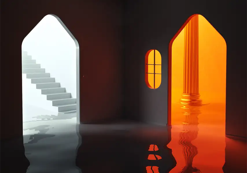 模漾网-白色拱门橙红抠门艺术设计场景-Doorway (Project File)-C4D工程