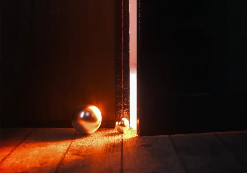 模漾网-1p-门缝暖红色光影场景Octane-Presence-C4D工程