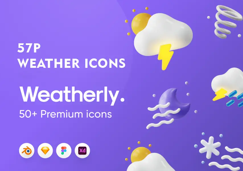 模漾网-57P-天气预报-天气图标模型合集-Weather-3D Icon Pack
