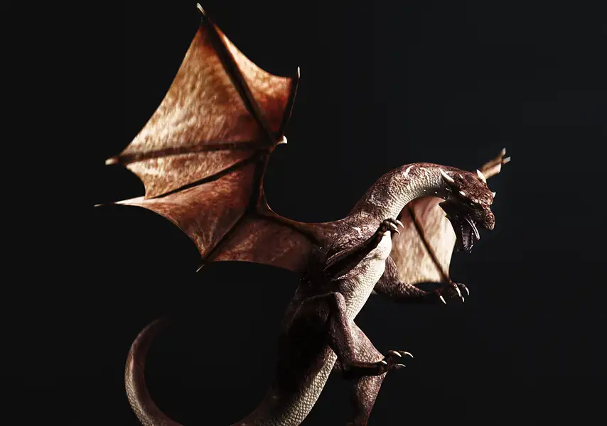 模漾网-1p-双翼展开西方奇幻龙形雕塑-Octane-Drogo-C4D工程